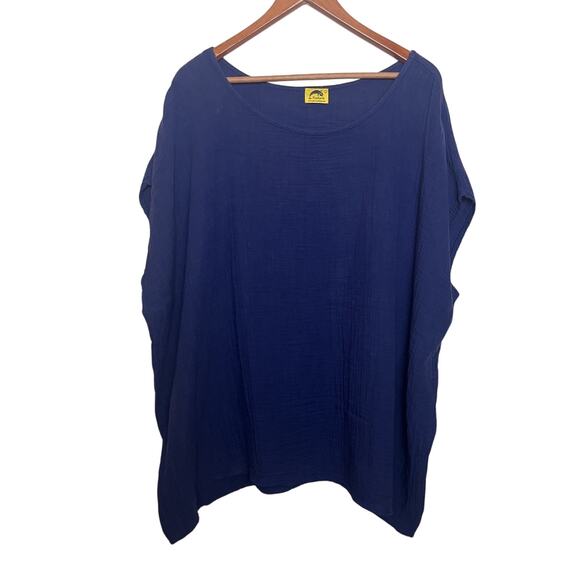 kealopiko Tops - Kealopiko Blue Crinkle Short Sleeve Tunic Top Women’s Sz Large